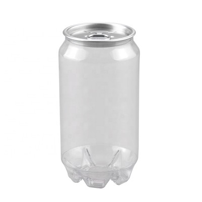 Factory direct sale high quality 350ml clear PET plastic drink cans with easy open cover