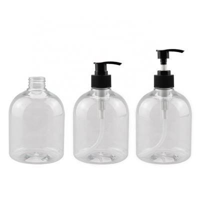 Hot sale 500ml PET clear empty plastic loction bottle with pumps for hand sanitizer