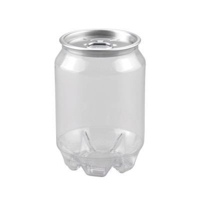 Custom PET Clear  Drink Can Plastic Soda Can Beverage Can With Easy Open Cover